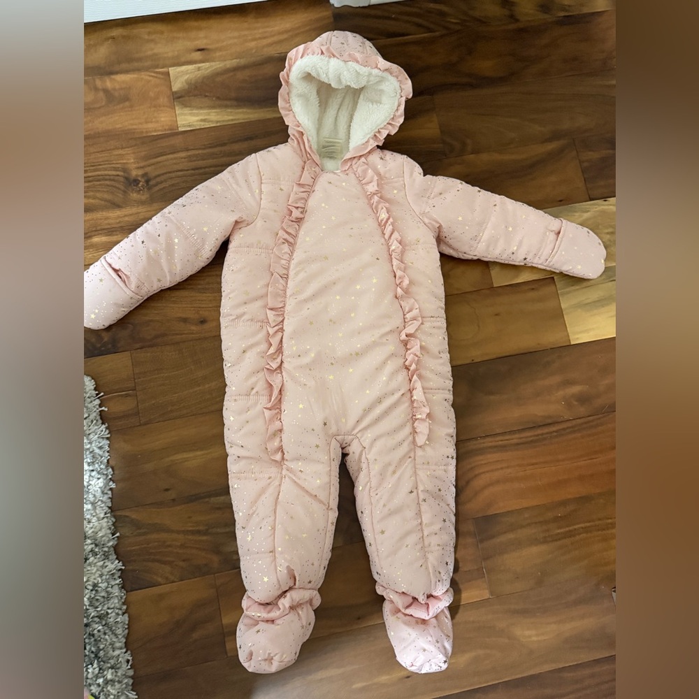 First Impressions Baby Girl Pink Star Snowsuit Hooded Sherpa Lined 24 Months - Picture 1 of 9